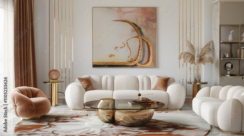Trendy Home Decor in Elegant Modern Studio with Soft Colors and Golden Accents