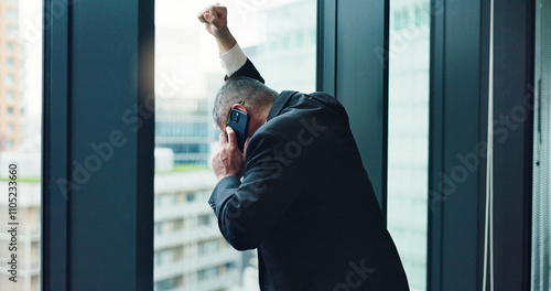 Office, businessman and stress on phone call for communication, profit loss or crisis management. Male person, mobile and technology in financial fraud, embezzlement or corruption as company in Japan