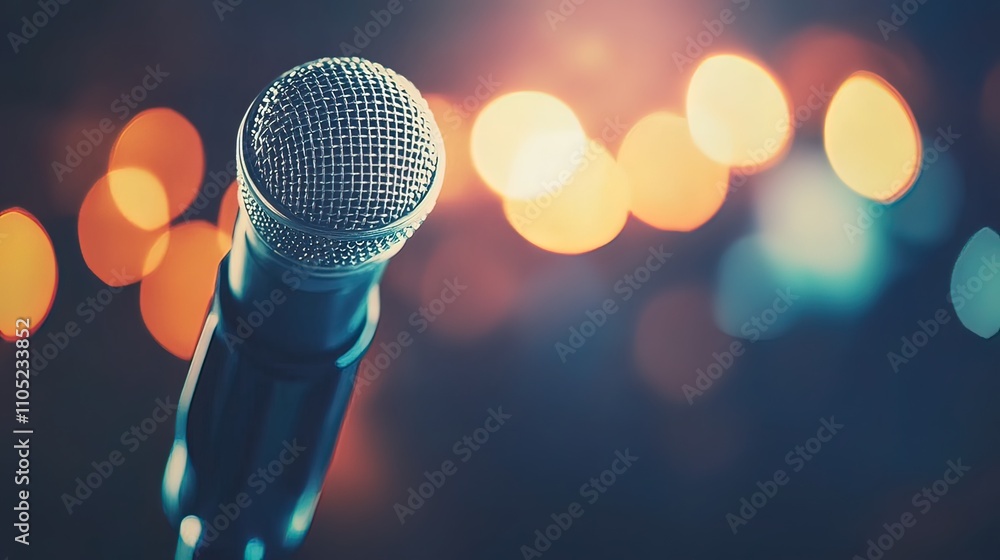 Microphone with Blurry Lights in the Background Microphone with Blurry Lights in the Background