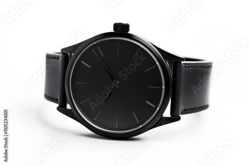 Stylish black wristwatch with minimalist design Isolated on a white background