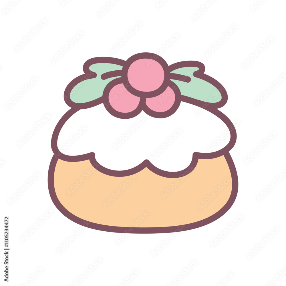 Kawaii pudding icon. Hand drawn illustration of traditional Christmas treat isolated on a white background. Cute winter holiday sticker. Vector 10 EPS. Kawaii pudding icon. Hand drawn illustration of traditional Christmas treat isolated on a white background. Cute winter holiday sticker. Vector 10 EPS.