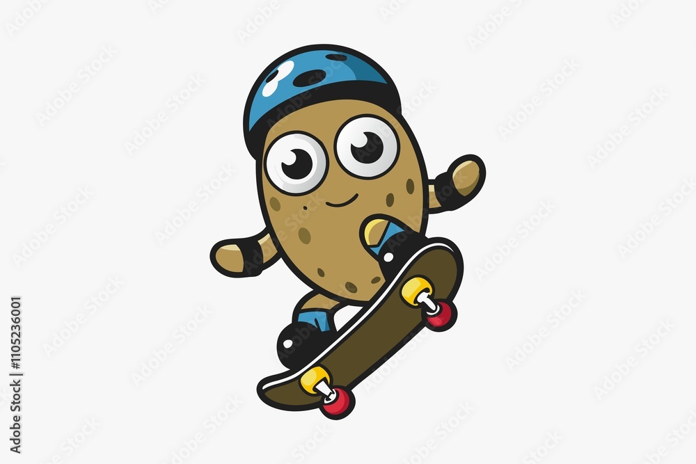 cute face potato skiting in white background cute face potato skiting in white background