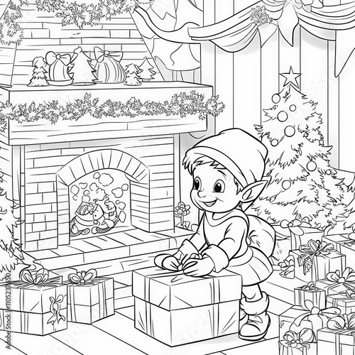 An elf wrapping Christmas g...