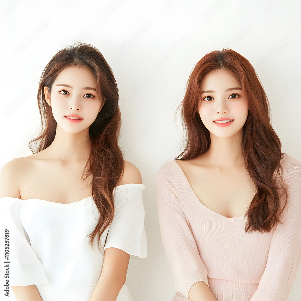 Two friends posing together indoor setting portrait photography bright environment close-up view friendship concept Two friends posing together indoor setting portrait photography bright environment close-up view friendship concept