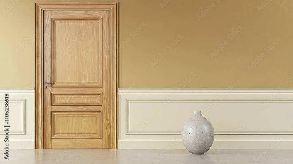 Elegant pale oak panel door in a room with warm sand walls and soft accents.