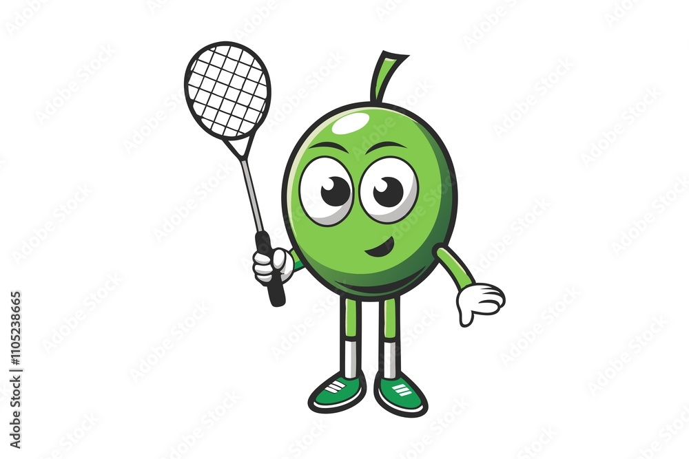 Obraz premium cute olive face playing badminton in white background