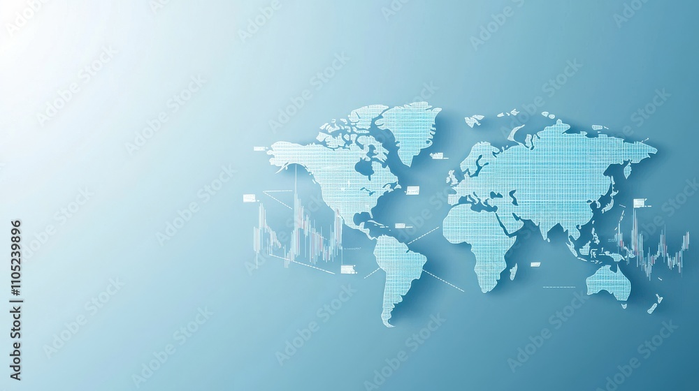 A digital map of the world with a grid pattern, showcasing data visualization and global connectivity against a light blue background. A digital map of the world with a grid pattern, showcasing data visualization and global connectivity against a light blue background.