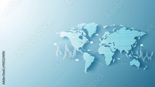Fototapeta Naklejka Na Ścianę i Meble -  A digital map of the world with a grid pattern, showcasing data visualization and global connectivity against a light blue background.