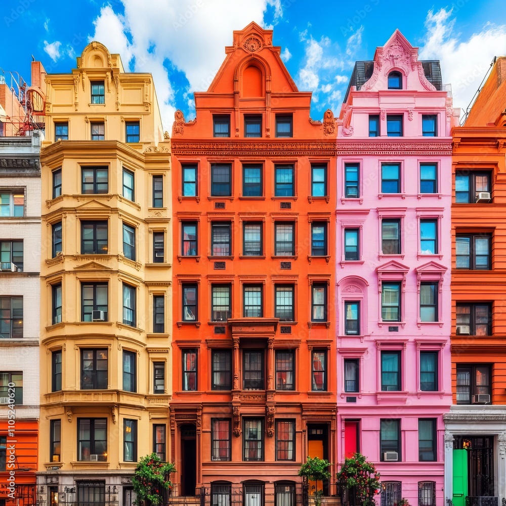 Fototapeta premium Colorful row houses on a sunny day.