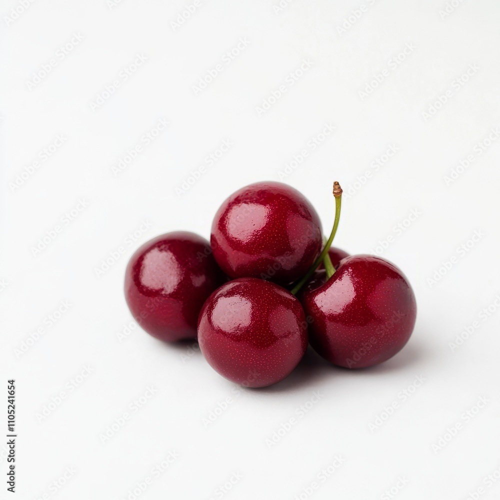 Five ripe red cherries on white background. Five ripe red cherries on white background.