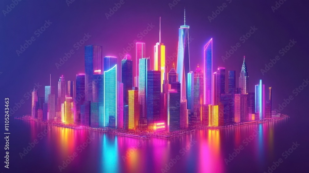 Neon Cityscape Illuminated Night Skyline Neon Cityscape Illuminated Night Skyline