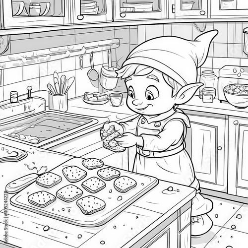 An elf decorating cookies i...