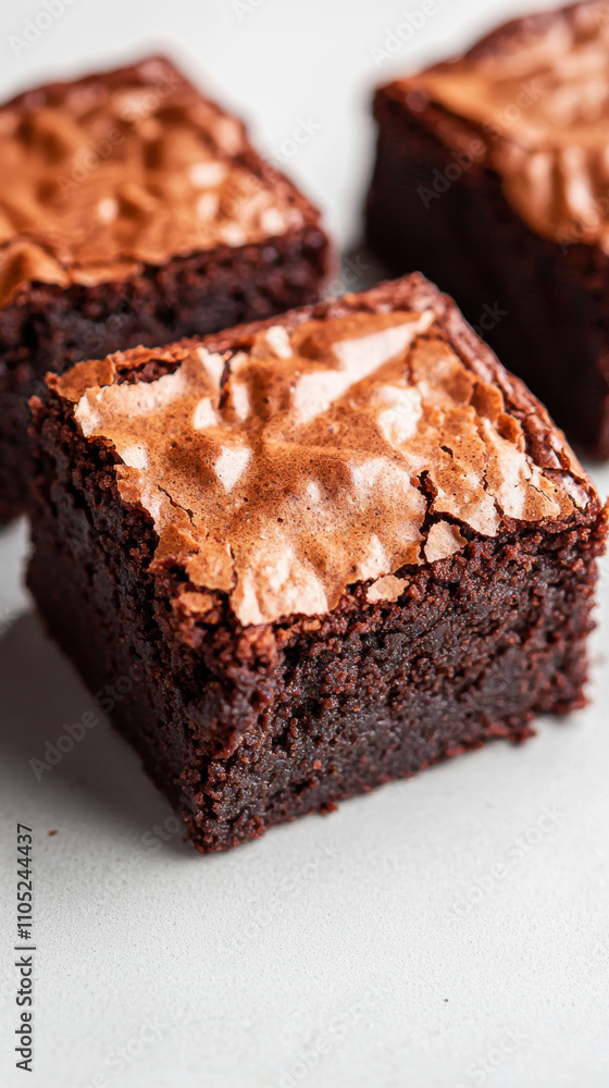 Food sweet snack junk diet concept. Brownies with a shiny crust and rich texture Food sweet snack junk diet concept. Brownies with a shiny crust and rich texture