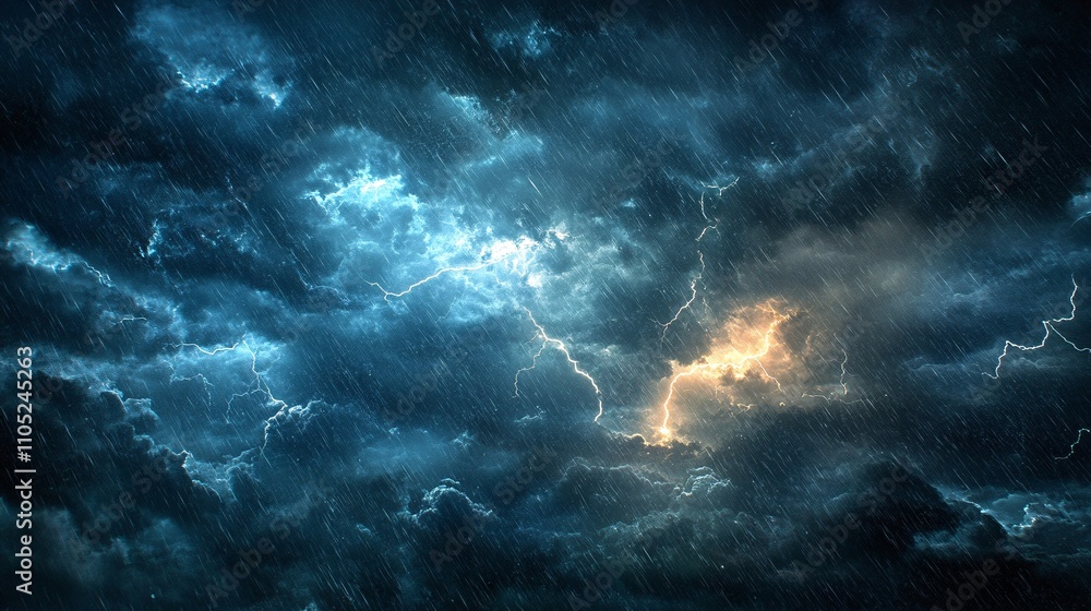 Dramatic stormy sky with lightning and heavy rain. Dramatic stormy sky with lightning and heavy rain.