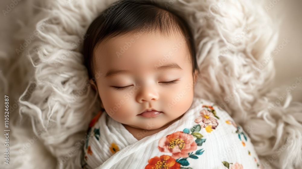 Serene Baby Sleeping in Nature-Inspired Blanket Serene Baby Sleeping in Nature-Inspired Blanket