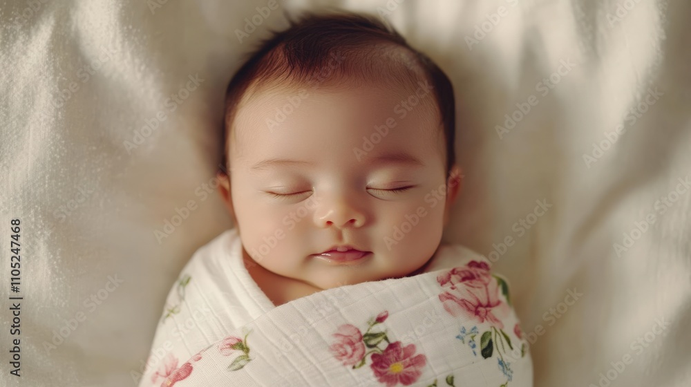 Sweetly Sleeping Baby in Floral Wrap Sweetly Sleeping Baby in Floral Wrap