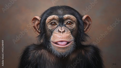 Playful Chimpanzee Portrait: A Striking Digital Painting AI Generated photo