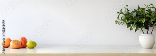 19. A clean, minimalistic kitchen counter with nothing on it, offering room in the center for text