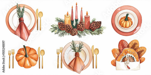 Thanksgiving Table Setting Watercolor Collection 