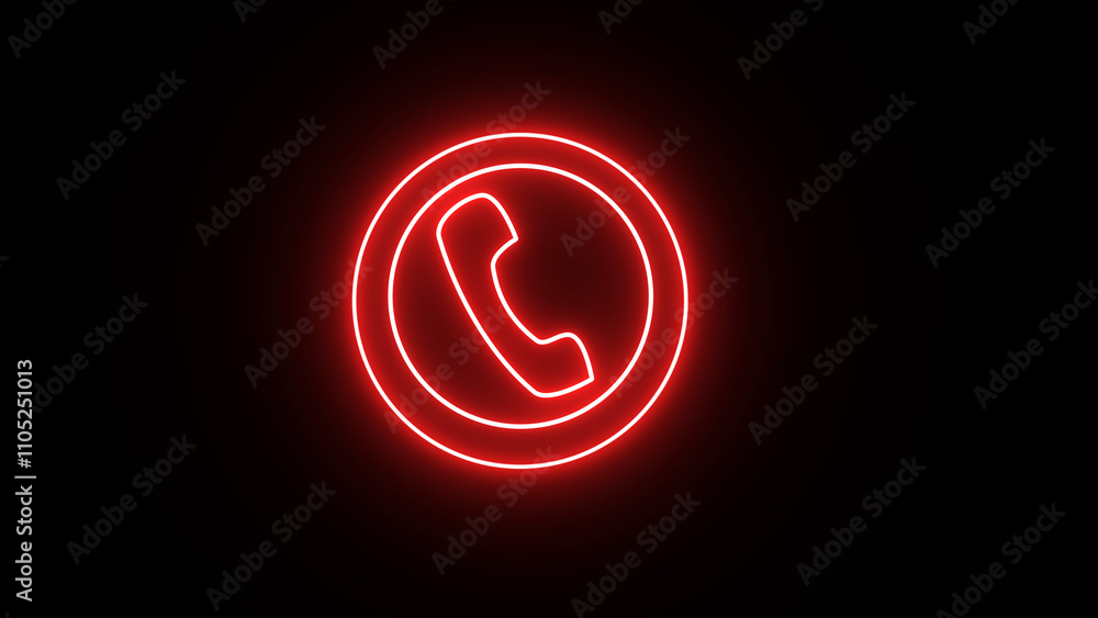 Neon glowing telephone icon , call icon shape with black background. Neon glowing telephone icon , call icon shape with black background.