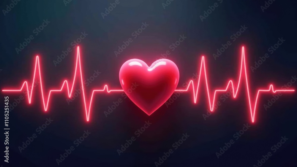 A neon pink heart symbol alongside a pulsating heartbeat line illustrates the concept of health and well-being, set against a dark backdrop, creating a striking visual effect A neon pink heart symbol alongside a pulsating heartbeat line illustrates the concept of health and well-being, set against a dark backdrop, creating a striking visual effect