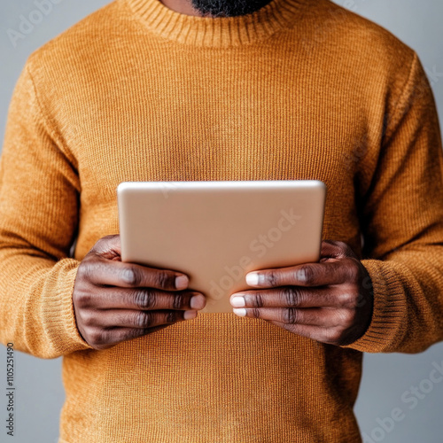 Man Holding Tablet Isolated