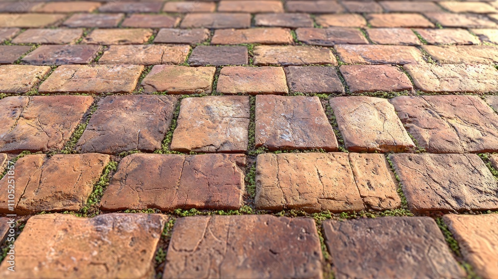 Rustic Cobblestone Pathway with Moss Growing Between Weathered Stones in Sunlit Outdoor Setting Rustic Cobblestone Pathway with Moss Growing Between Weathered Stones in Sunlit Outdoor Setting