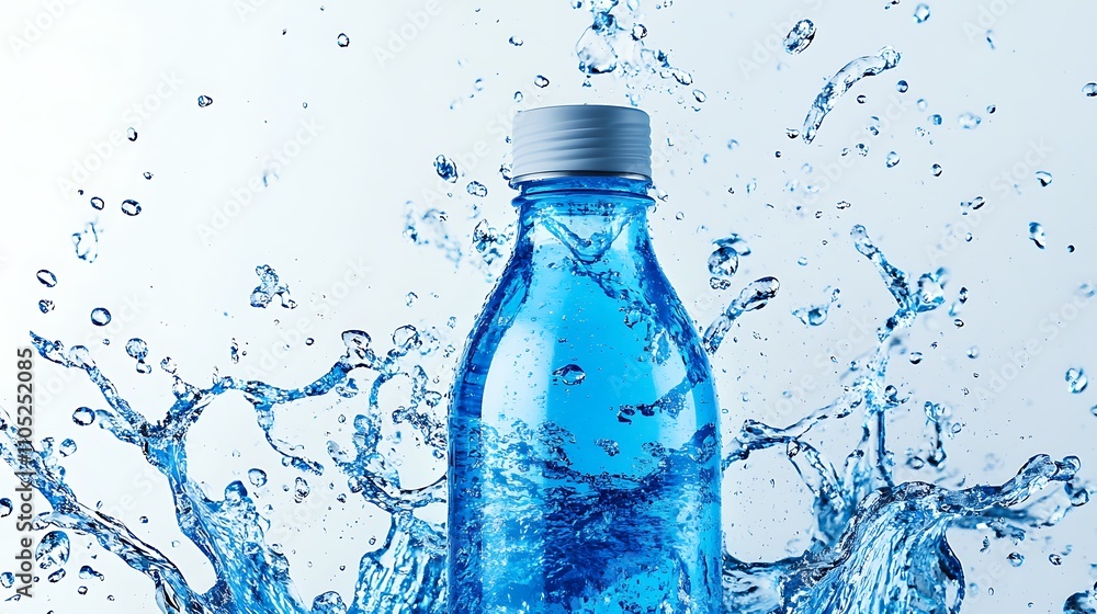 Water bottle with blue water splash on white background. Water bottle with blue water splash on white background.