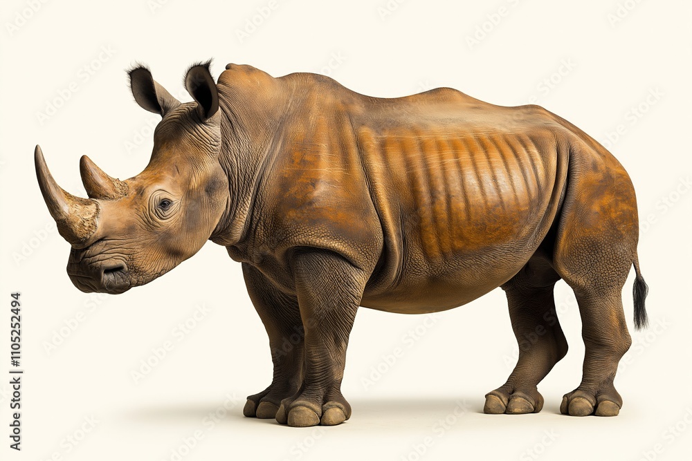 Obraz premium Rhino rhinoceros (ceratotherium simum simum) isolated on white background.