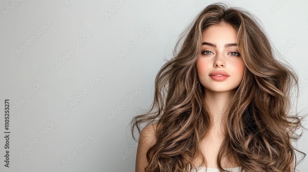 Naklejka premium Enhancing dark brown hair subtle platinum blonde highlights for long locks in a modern salon setting beauty and hair care concept