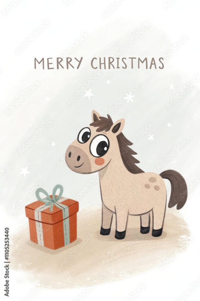 cute cartoon horse with gift box merry christmas background cute cartoon horse with gift box merry christmas background