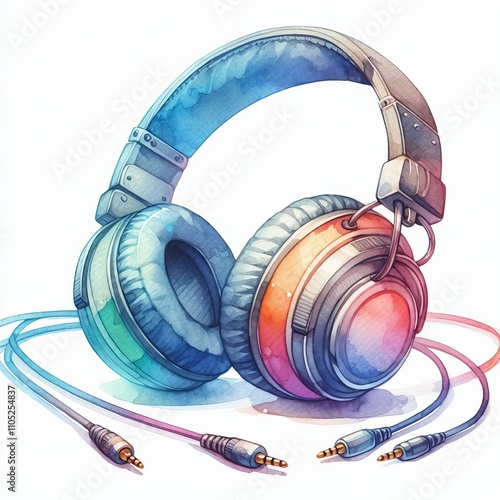 Watercolor Headphones Headphones painted in a watercolor style w