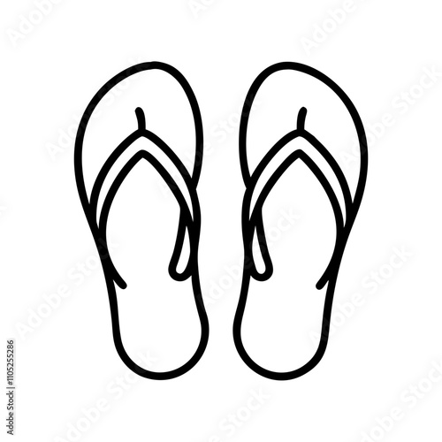 Minimalist black and white flip flops icon on white background