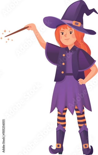 Witch girl with magic wand. Witchcraft spell icon