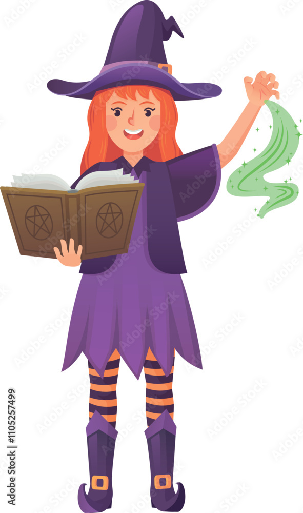 Magic spell book in witch hands. Witchcraft character Magic spell book in witch hands. Witchcraft character