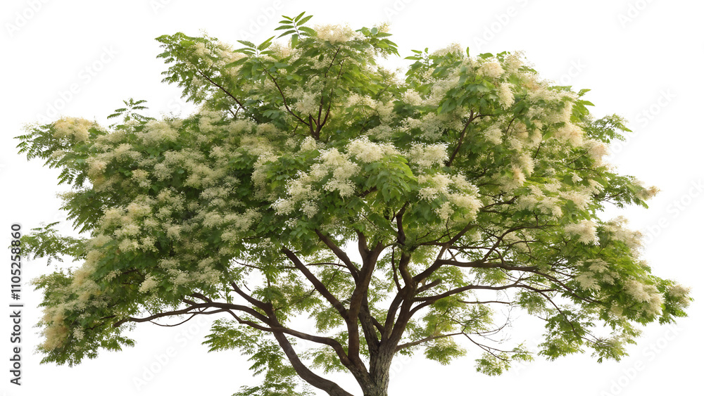 Fototapeta premium European Ash Tree with Flowers Top View on Transparent Background