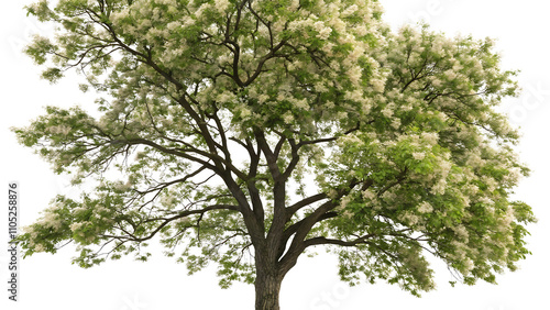 European Ash Tree with Flowers  Top View on Transparent Background