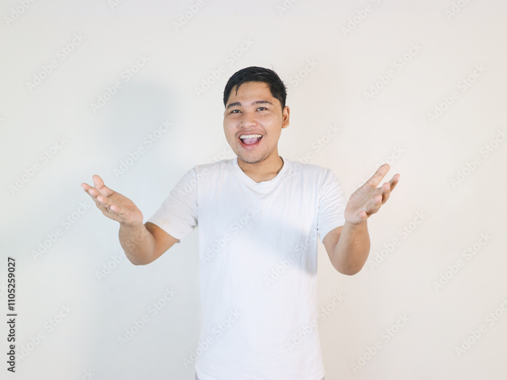 asian smilling man standing with white shirt on white background asian smilling man standing with white shirt on white background