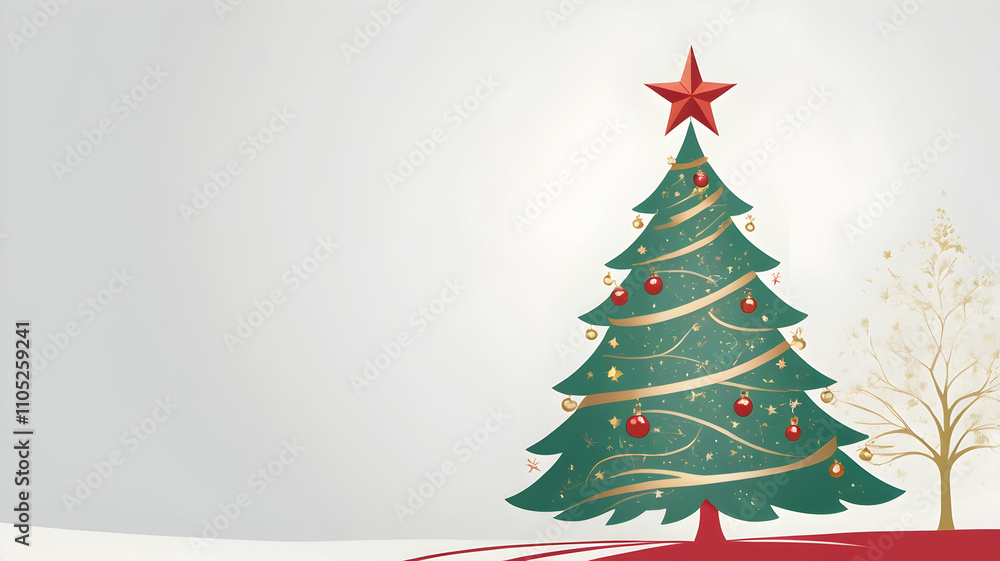 Christmas card design of a tree with a star on top, simple line-drawn tree, soft beige background, and subtle snowflakes Christmas card design of a tree with a star on top, simple line-drawn tree, soft beige background, and subtle snowflakes