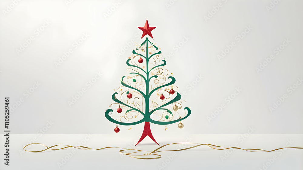 Christmas card design of a tree with a star on top, simple line-drawn tree, soft beige background, and subtle snowflakes Christmas card design of a tree with a star on top, simple line-drawn tree, soft beige background, and subtle snowflakes