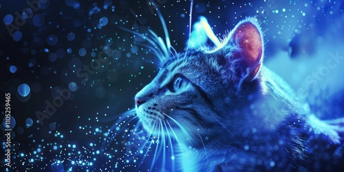 abstract blue cat in bokeh effect environment photo