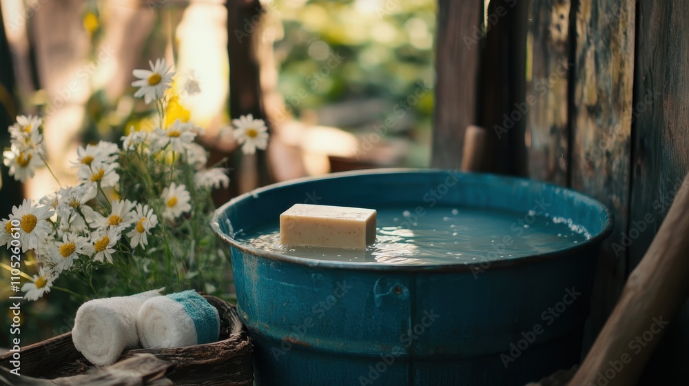 Relaxing Outdoor Bath Setup with Soothing Nature Vibes Relaxing Outdoor Bath Setup with Soothing Nature Vibes