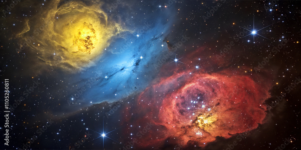 Obraz premium Celestial Symphony, The Enchanting Beauty of Colorful Nebulae and planets in Deep Space In the vast expanse of the universe lies one of nature’s most breathtaking phenomena