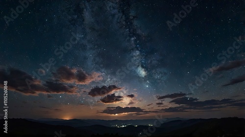 Night sky space with clouds and stars