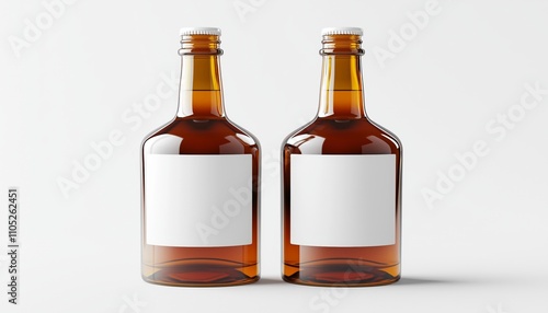 Dropper Bottle Mock-Up. Cosmetic bottle and pipette with essential oil on white background. Amber color pharma grade empty glass bottle with black cap and dropper.