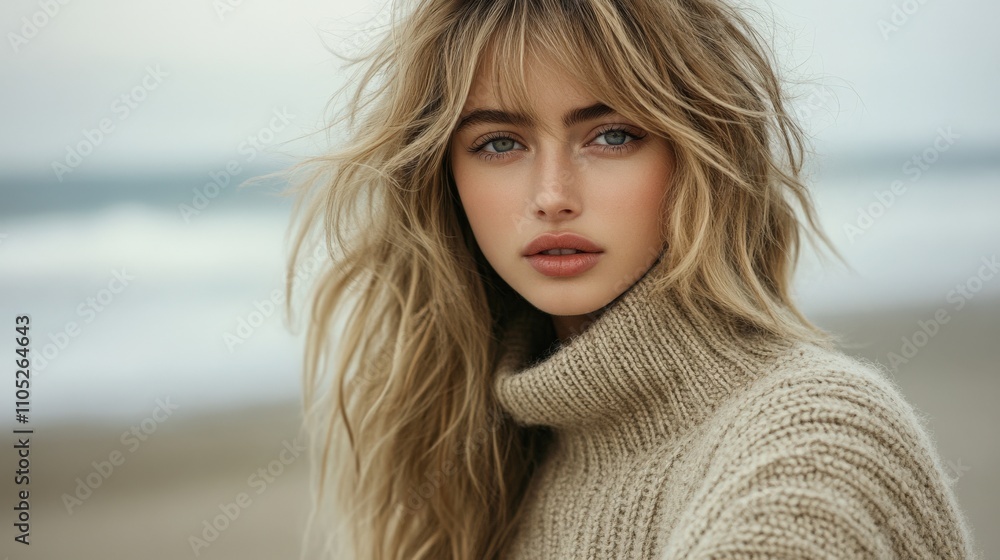 Serene Beach Portrait in Sweater Serene Beach Portrait in Sweater