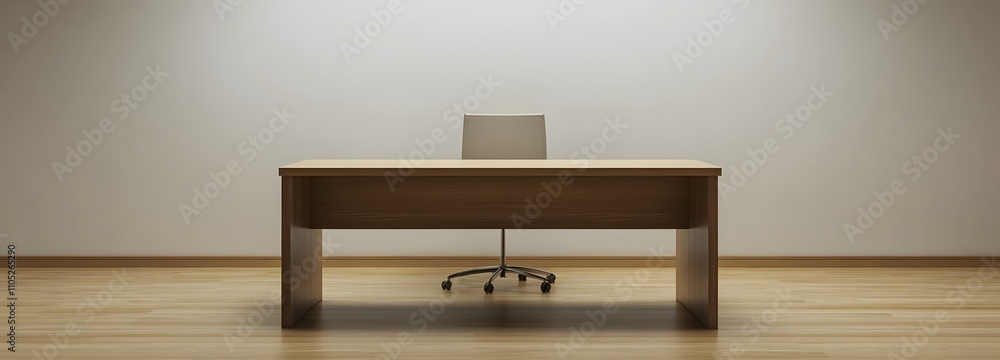 1. A spacious, minimalist office desk with a neutral color palette and wide open space in the middle for text 1. A spacious, minimalist office desk with a neutral color palette and wide open space in the middle for text