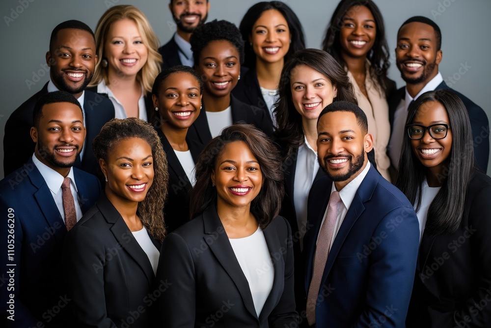 Diverse business team in formal attire smiles confidently. Teamwork, inclusivity represented. Pro people in business suits. Posing for photo. Modern business. Corporate culture. Diverse group of Diverse business team in formal attire smiles confidently. Teamwork, inclusivity represented. Pro people in business suits. Posing for photo. Modern business. Corporate culture. Diverse group of