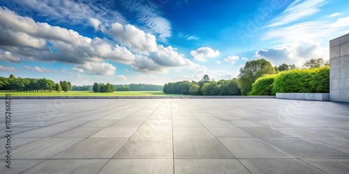 Wallpaper Mural Serene landscape view from an expansive paved plaza with lush green trees and a vibrant blue sky Torontodigital.ca