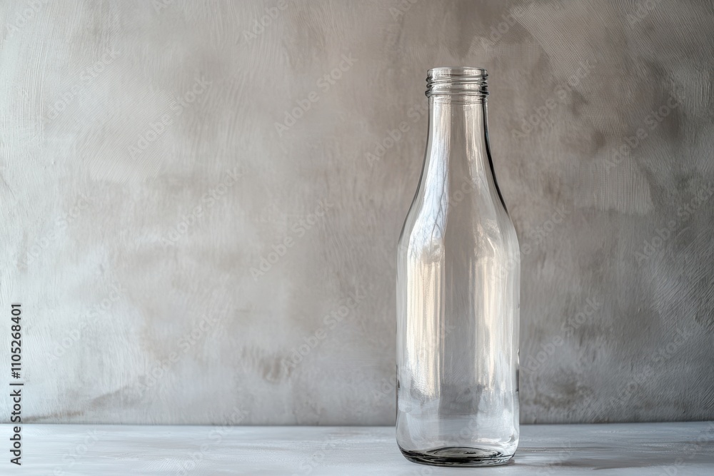 Empty Glass Bottle on Minimalist Gray Background, Perfect for Product Photography, Mockups, or Vintage Style Designs, Offering a Clean and Timeless Look for Your Project Empty Glass Bottle on Minimalist Gray Background, Perfect for Product Photography, Mockups, or Vintage Style Designs, Offering a Clean and Timeless Look for Your Project